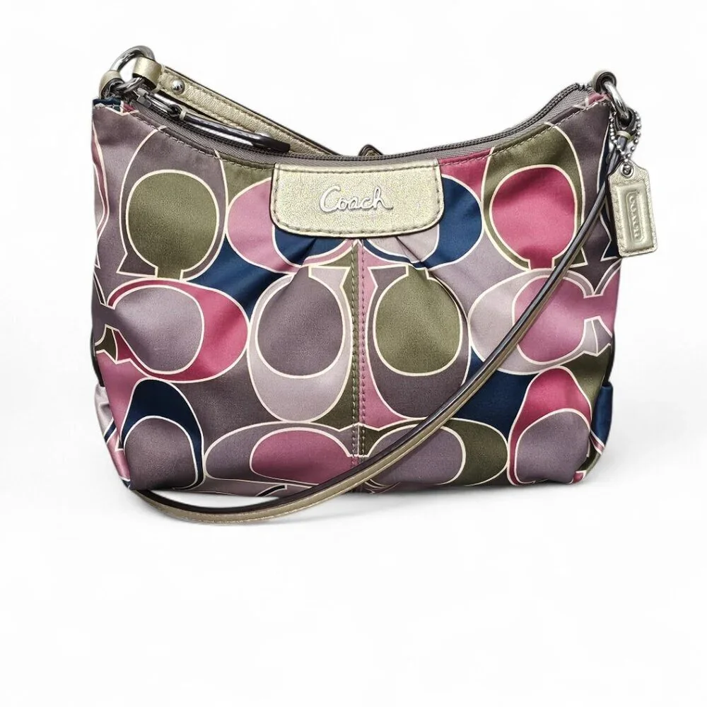 Coach Ashley Scarf Print Y2K Sateen Leather Trim Crossbody Shoulder Bag COA